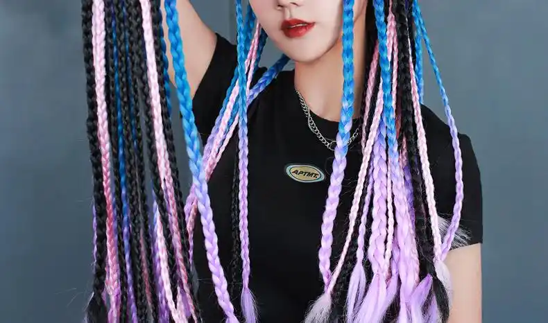 脏辫麻花辫马尾假发 脏辫假发马尾假辫子彩色渐变女麻花辫街舞嘻哈
