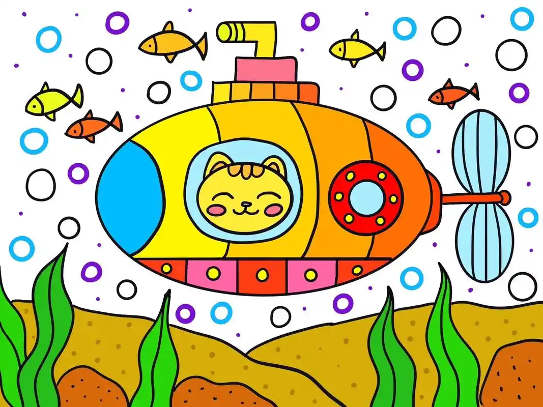 潜水艇海底世界儿童画