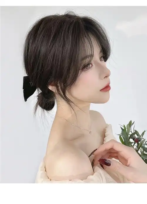 假发女头顶补发片自然无痕中分刘海真发假发片3d八字刘海30cm自然黑