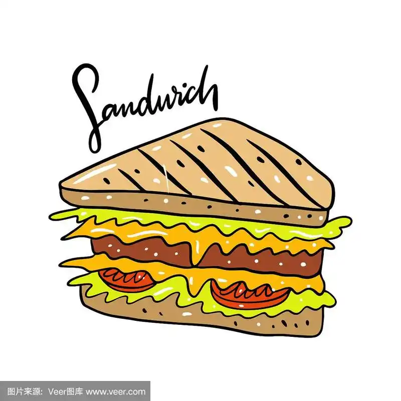三明治手绘矢量图.卡通风格.
