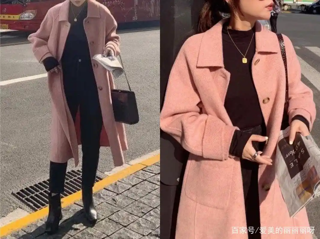 粉色大衣与打底衫的搭配让你在冬天温柔又亮眼,快来看看吧