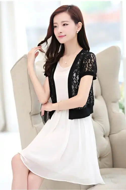 旖倩春夏季女装蕾丝镂空短袖开衫小披肩小坎肩夏百搭薄外套女