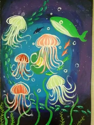 创意美术水母greenbox水母 儿童画创意儿童画创意少儿美术,水母海底