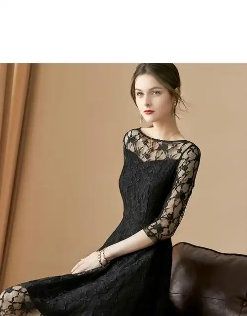 aoseka)轻奢品牌2020夏季新款法式优雅镂空小黑裙修身a字蕾丝连衣裙女