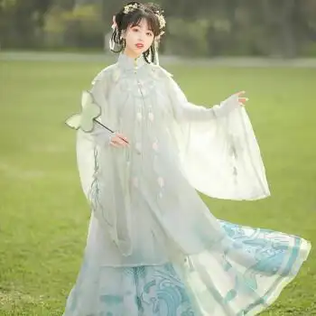 汉服夏款女明制云肩立领斜襟长衫齐腰全套超仙气飘逸古风古装 云肩