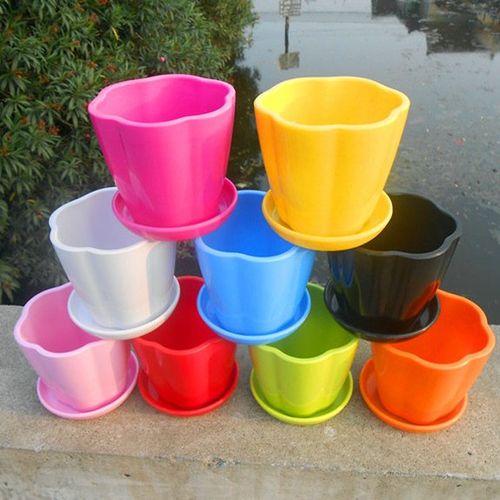 仿陶瓷塑料花盆花瓣形南瓜形状桌面阳台用全新环保pp树脂圆形加厚