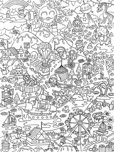 卡通线条满格填色儿童画