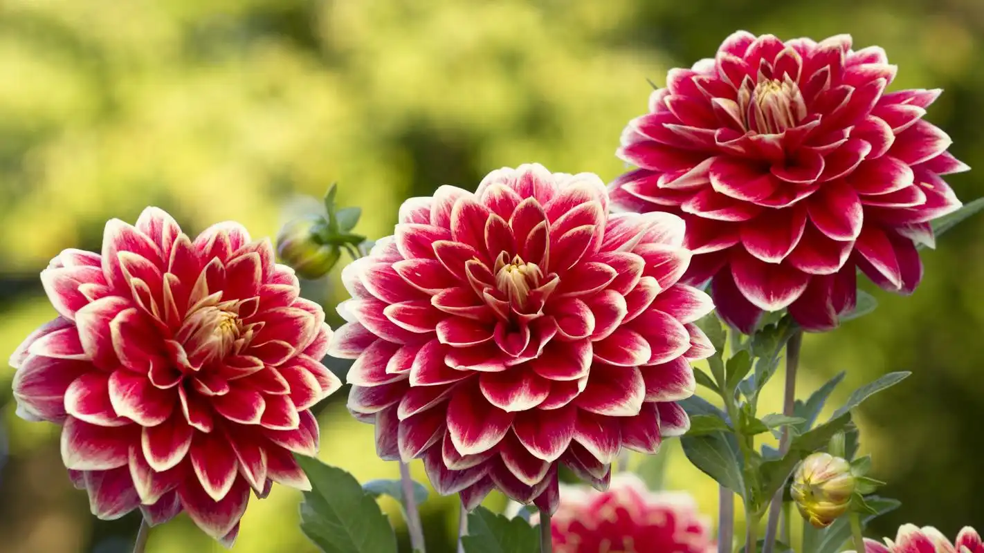 鲜花花园大丽花红白色的花瓣4k