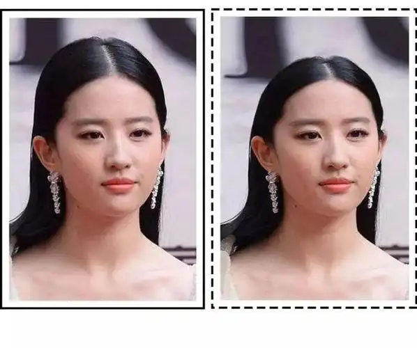 颅顶低三庭的面积就大,芽芽把刘亦菲的头p了一些,其他地方不变,差距一