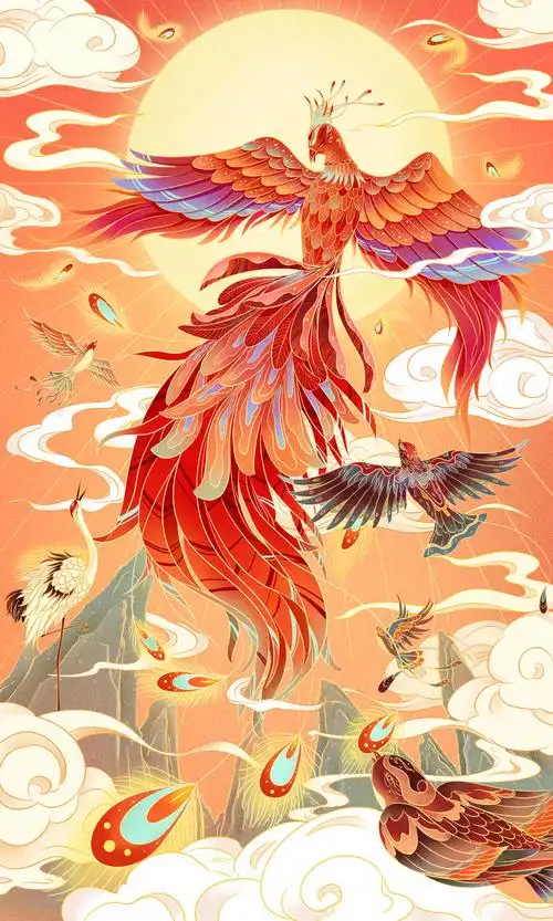 中国风百鸟朝凤插画