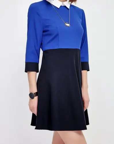 宝蓝/藏蓝色甜美优雅翻领八分袖连衣裙