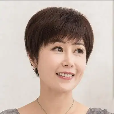 女短发中老年人假发透气t自然黑色真人发老人化疗送妈妈假发.