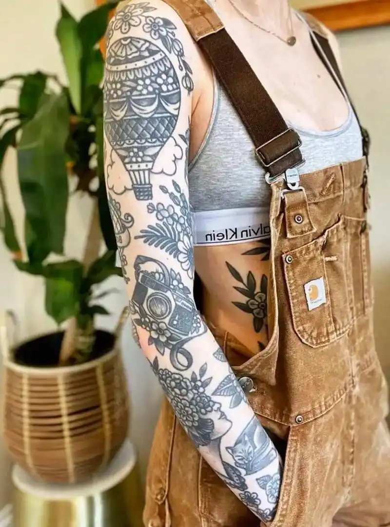 欧美小图拼接花臂 #oldschool #tattoo - 抖音