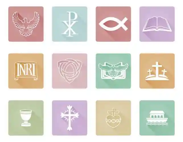 蓝底的一套基督教宗教图标和符号矢量图