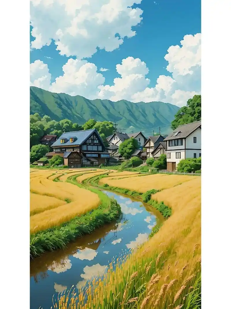 美丽乡村 宫崎骏风格的小镇,最接近天堂的地方,麦田里的守望者,蓝天