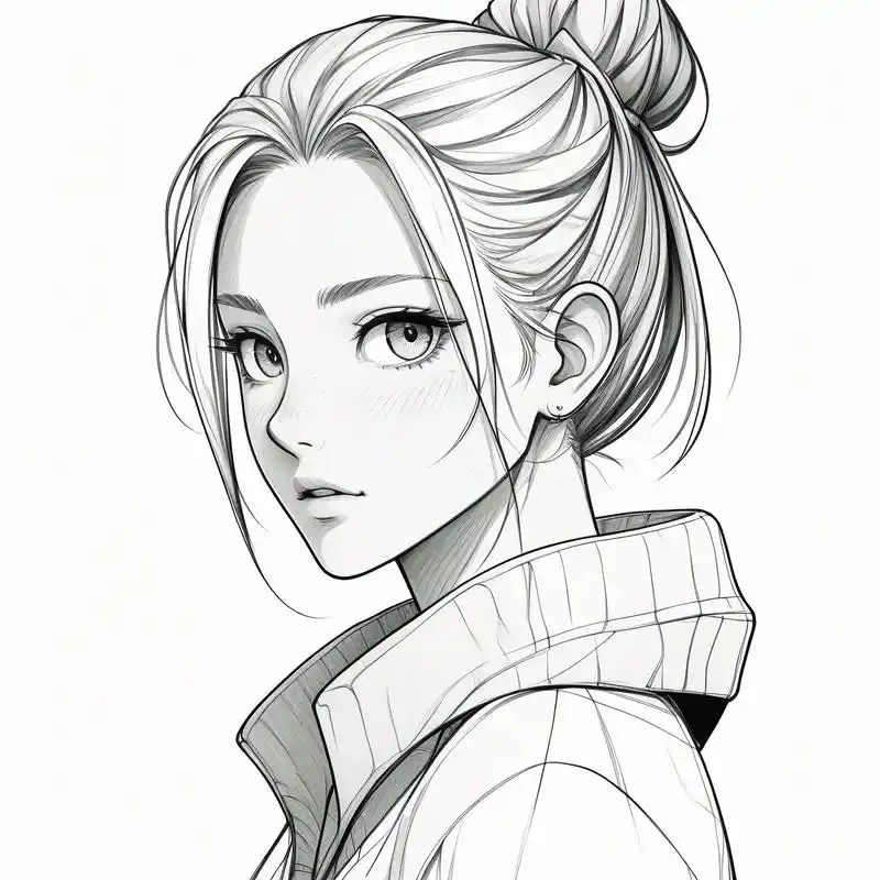 动漫女生黑白素描头像96 探索二次元的世界,用黑白素描展现动漫女生