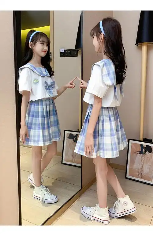 6女童jk制服裙7格子12短袖学院风套装8小学生校服14岁女孩夏装9
