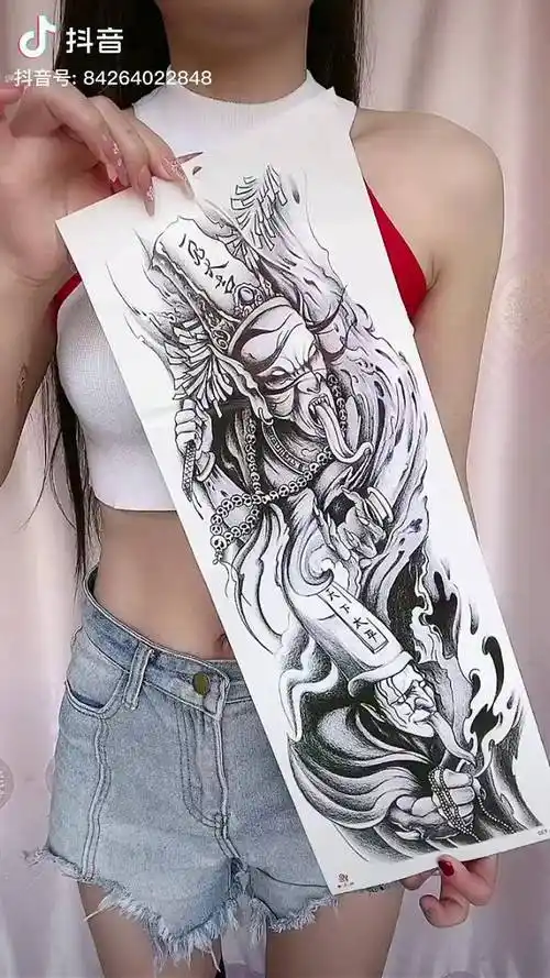 有没有胆子大的朋友贴这款黑白无常花臂防水贴画纹身贴黑白无常