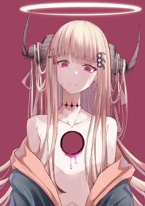 长犄角的恶魔少女插画图片