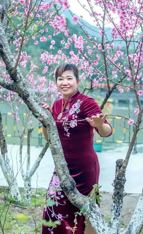 摄影 旗袍美女与花竞妖娆 写美篇 一袭青衣,染就一树芳华, 两袖月光