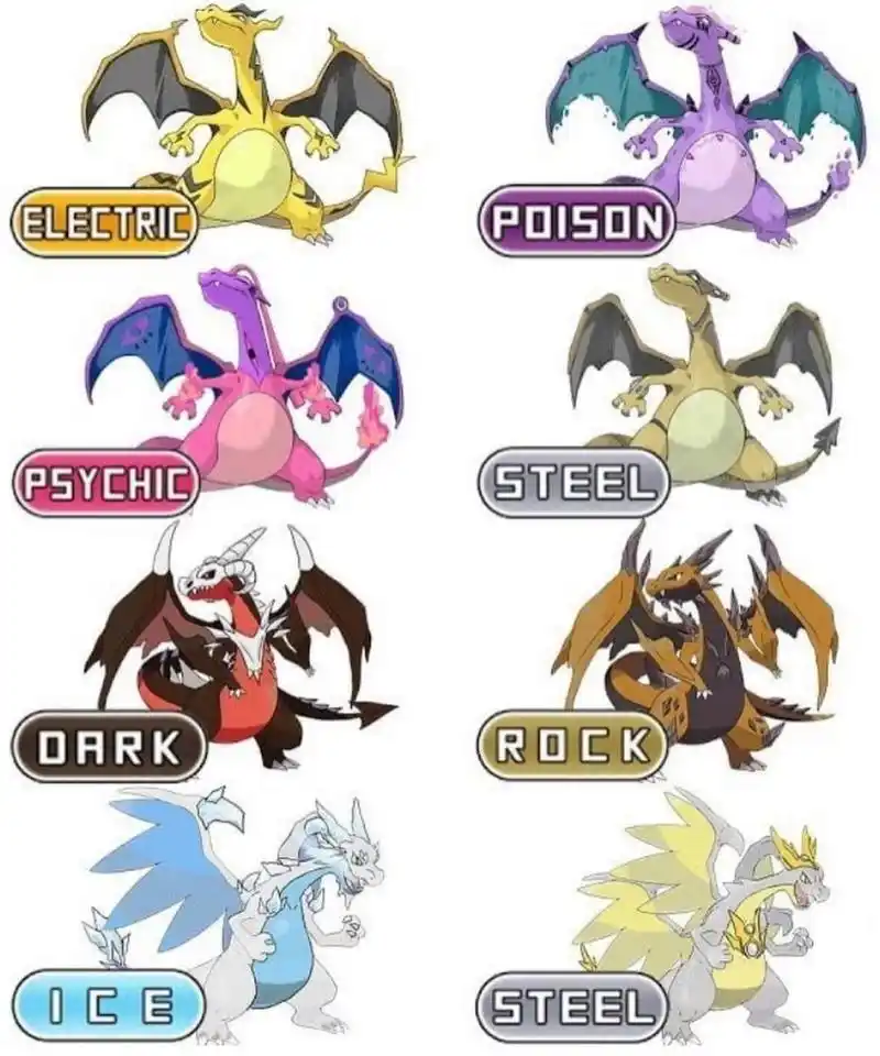 宝可梦 喷火龙各属性形态 今天更新喷火龙不同属性的样子 感觉还是