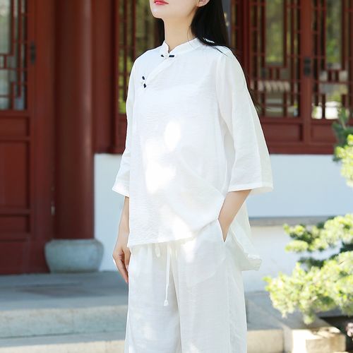 夏装太极服时尚中国风棉麻太极服女上衣 太极拳练功服晨练服武术服