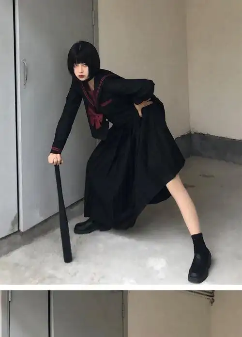 狸猫社 正统jk制服不良少女长裙关西襟水手服套装 (狸猫社)黑色80cm