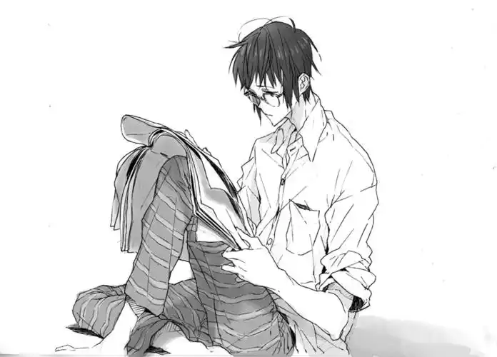 来个二次元黑白侧身看书男头像