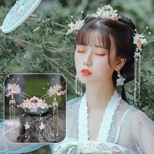 汉服头饰古装发饰流苏步摇古风饰品仙气汉服配饰全套发簪三件套