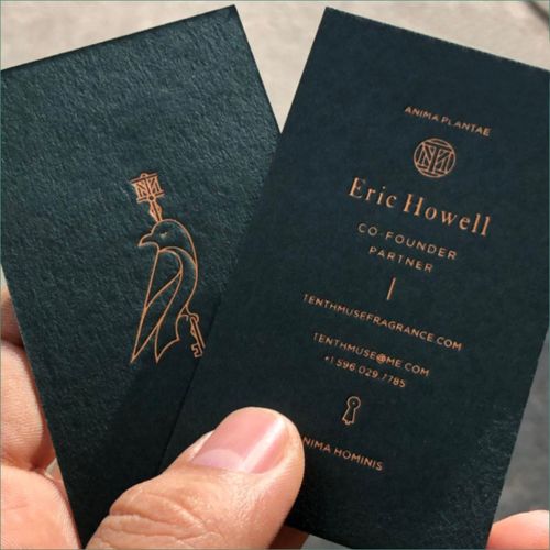 高档墨绿色特种凹凸烫金名片制作免费设计包邮名片