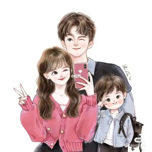 一家三口亲子手绘头像