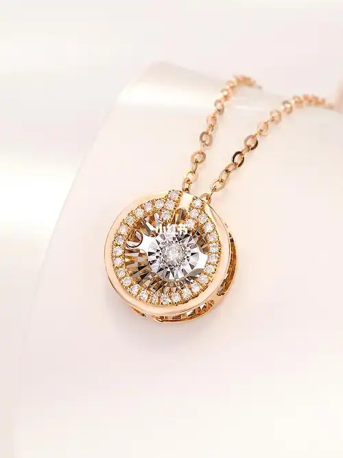 18k金钻石项链女圆环吊坠情人节送女友必备