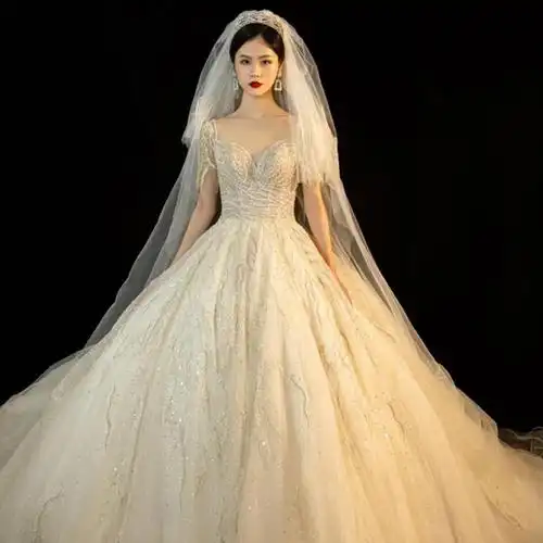 新款主婚纱2020新款新娘秋冬款森系超仙梦幻气质拖尾星空重工遮粗手臂