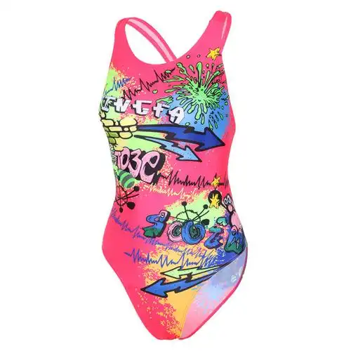 泳衣女童儿童泳衣女女童中大童比赛训练竞速显瘦连体三角游泳装彩虹