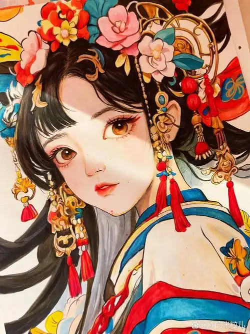 国风动漫 手绘国风动漫人物,马克笔结合彩铅效果展示