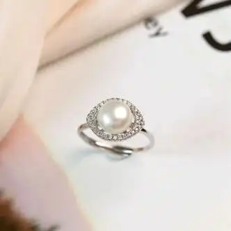 周大福至真s925银珍珠戒指女时尚微镶马眼形戒子淡水珍珠银首饰送女友