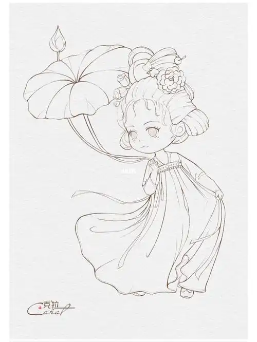 古装  #画画  #q版古装  #q版头像  #q版古风美人  #q版古风人物线稿