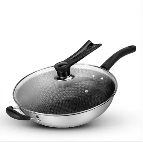 美的炒锅304不锈钢锅煎炒锅家用不粘锅炒菜锅电磁炉燃气灶适用32cm锅