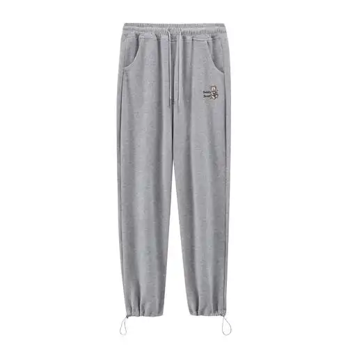 灰色运动裤女春秋秋冬宽松束脚高腰小个子阔腿卫裤