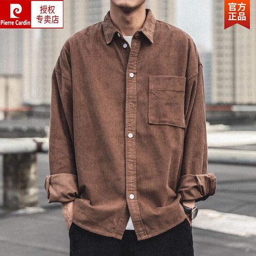男长袖秋季日系潮流潮牌休闲宽松男生秋冬厚衬衫男外套针织 咖啡色 m