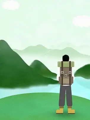 爬山登山背包客绿色小清新背景