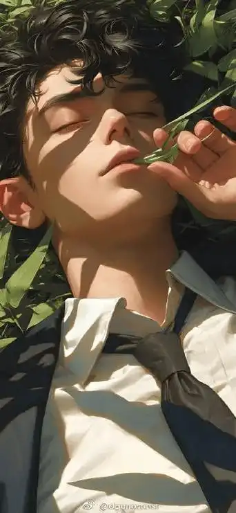 壁纸仰躺草地的动漫美少年壁纸