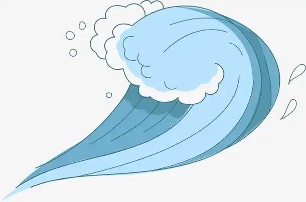 手绘蓝色翻卷的海浪