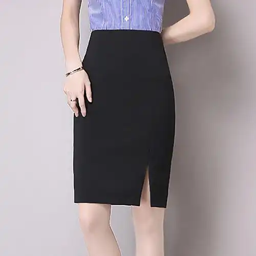 职业半身裙女夏工装侧开叉一步裙工作修身百搭高腰中长款包臀裙子黑色
