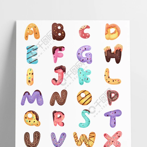 卡通可爱26个英文字母手绘甜品饼干风创意
