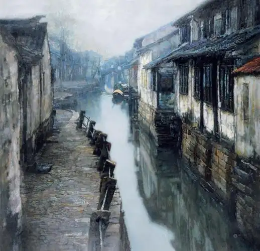 水乡·古镇水街 油彩68画布】拍卖品_图片_价格_鉴赏_油画_雅昌艺术