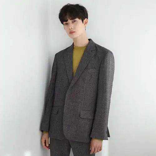 痞帅格子西装男英伦风修身帅气韩版休闲潮流青年炸街西服男士外套