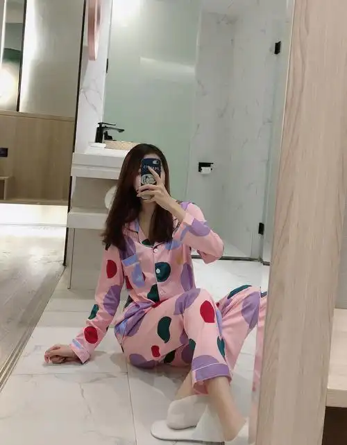 瑜雅新款牛奶丝开衫m-xxl码彩色圆点-瑜雅睡衣网批yy-彩色圆点#21.