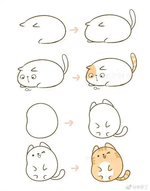 简笔画一组超可爱超萌的小猫咪来源详见水印