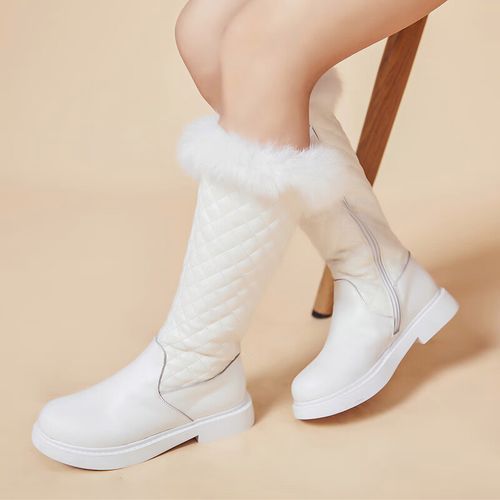 儿童雪地靴长筒鞋 女童靴子长筒靴2022冬季加绒棉靴皮靴高筒靴公主